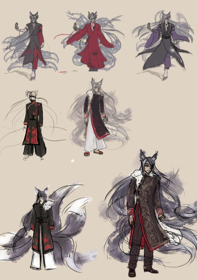 His design gave me a bit of a headache at first. (I gave up for 2 months T^T) You can see how different the initial ideas for his designs were.